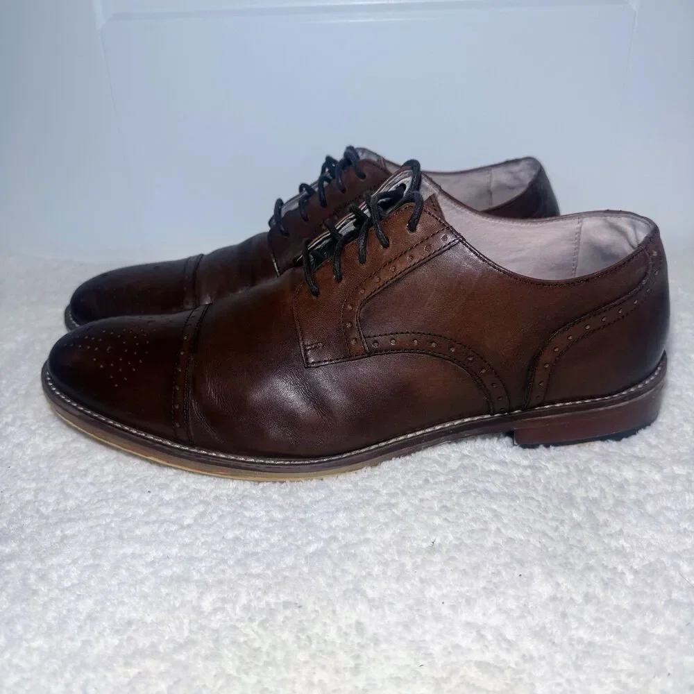 Johnston & Murphy 59-1993 Brown Leather Dress Shoe Men's 10.5M Carriker Cap Toe